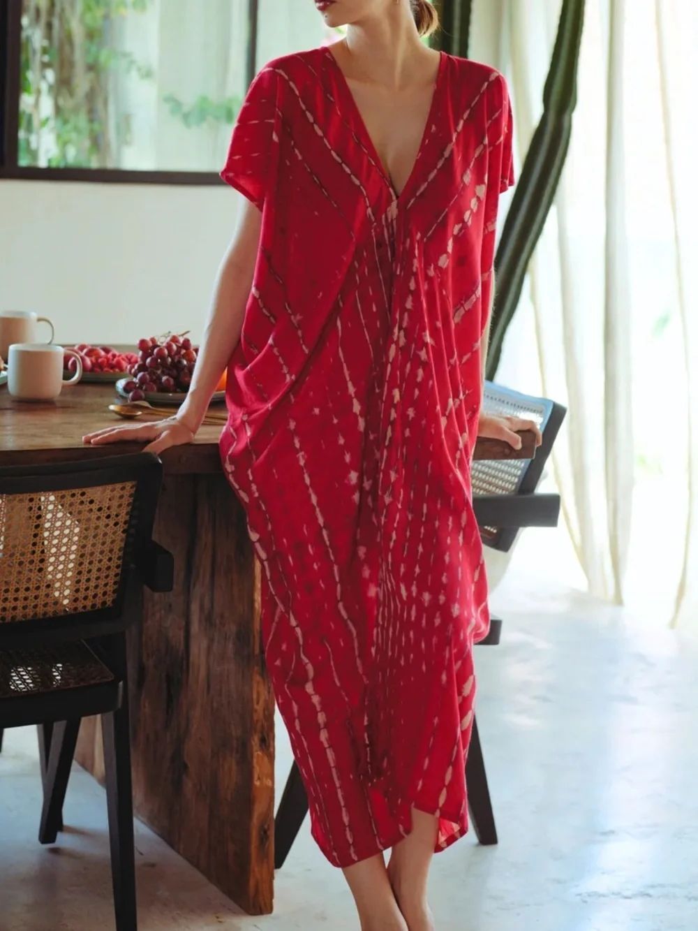PINK HALEY - Madella Hand Dyed Kaftan Dress in Tomato